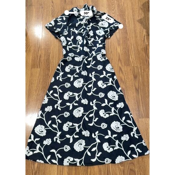 Silvia Tcherassi Lea Blue Embroidered Linen Cotton Midi Dress Twist Neckline S - Picture 9 of 16